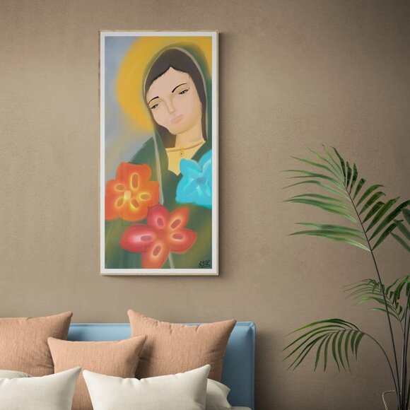 Virgin Mary of the Flowers | Christian art Wall Decor | Minimalist Digital Print - Picture 1 of 3